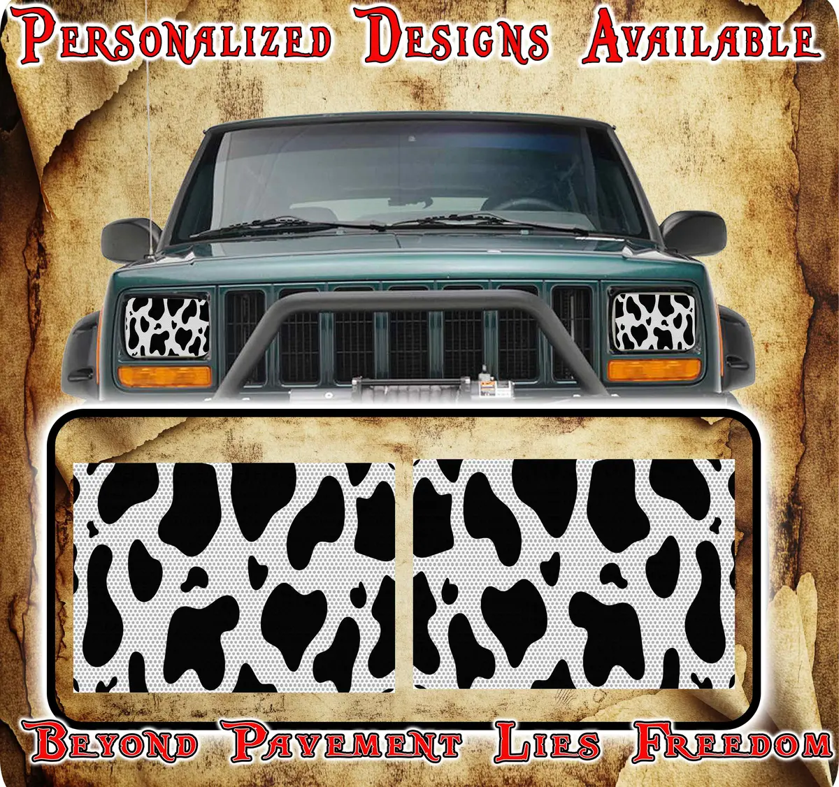 Cow Print Eye Decals For Yj Or 5X7 Headlights 1