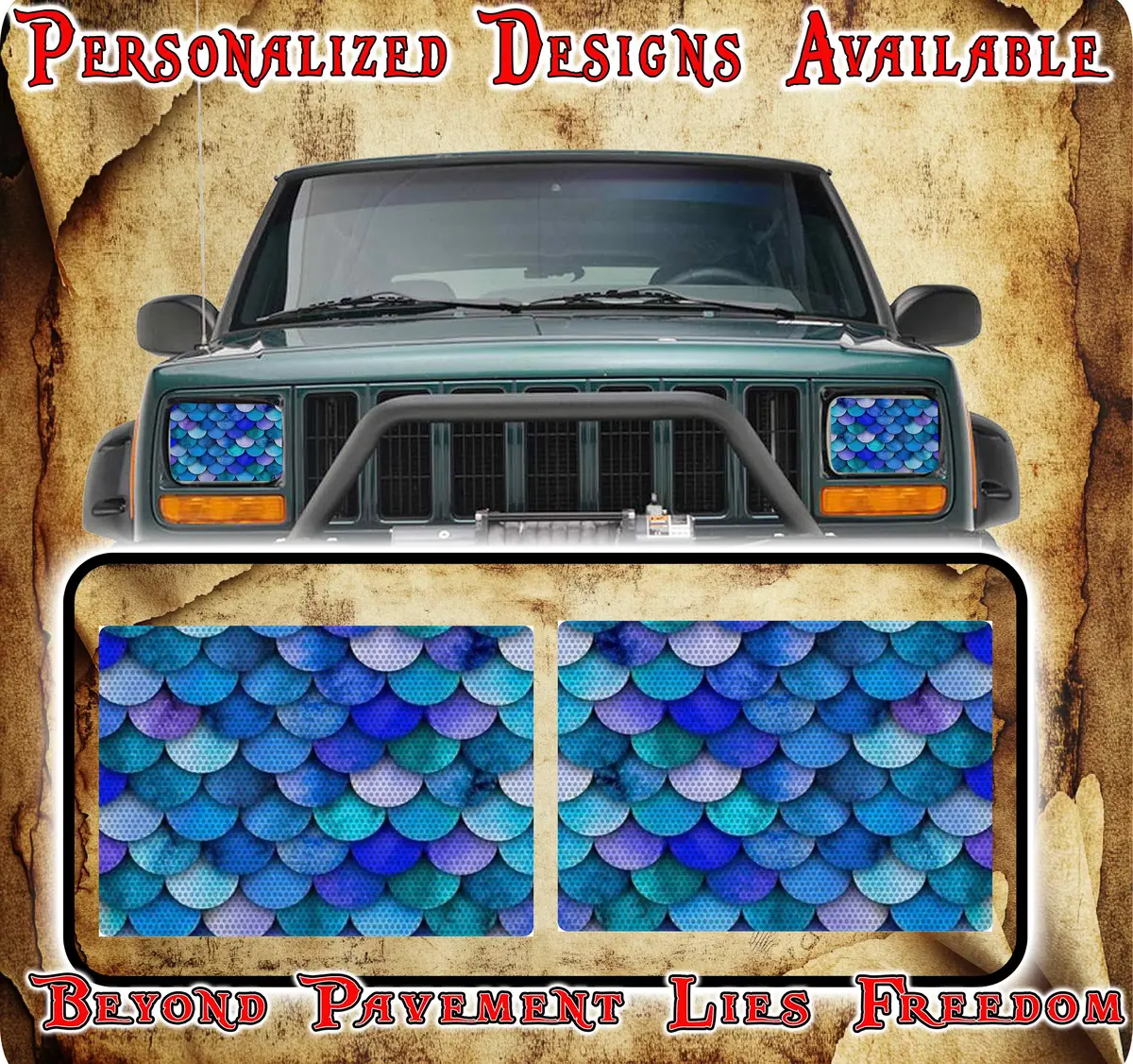 Mermaid Scales Decals For Yj Or 5X7 Headlights 1