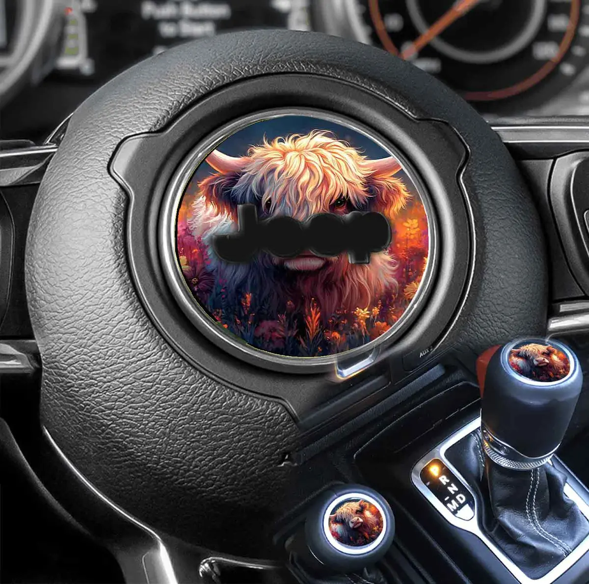 Adorable Highland Cow Decal for Car Steering Wheel