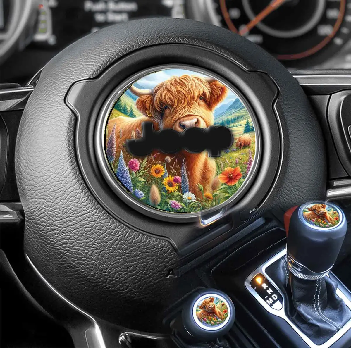 Adorable Highland Cow Decal for Car Steering Wheel