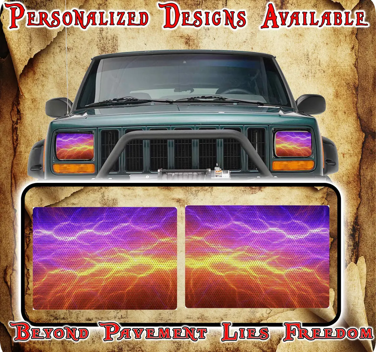 Orange Lighting Eye Decals For Yj Or 5X7 Headlights 1