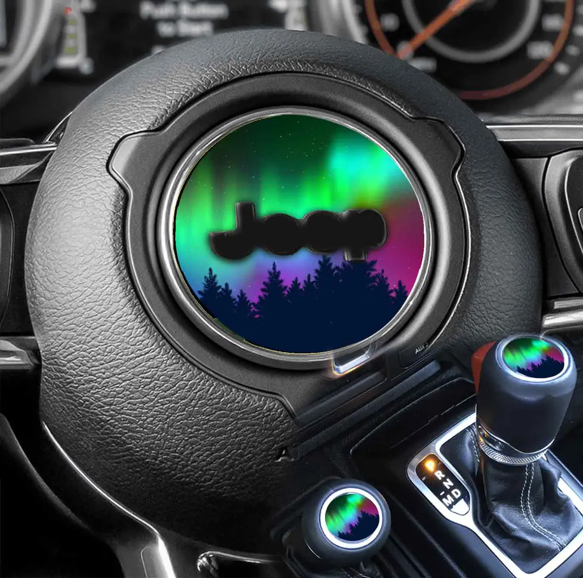 Stylish 135mm Northern Lights-themed decal for car steering wheels