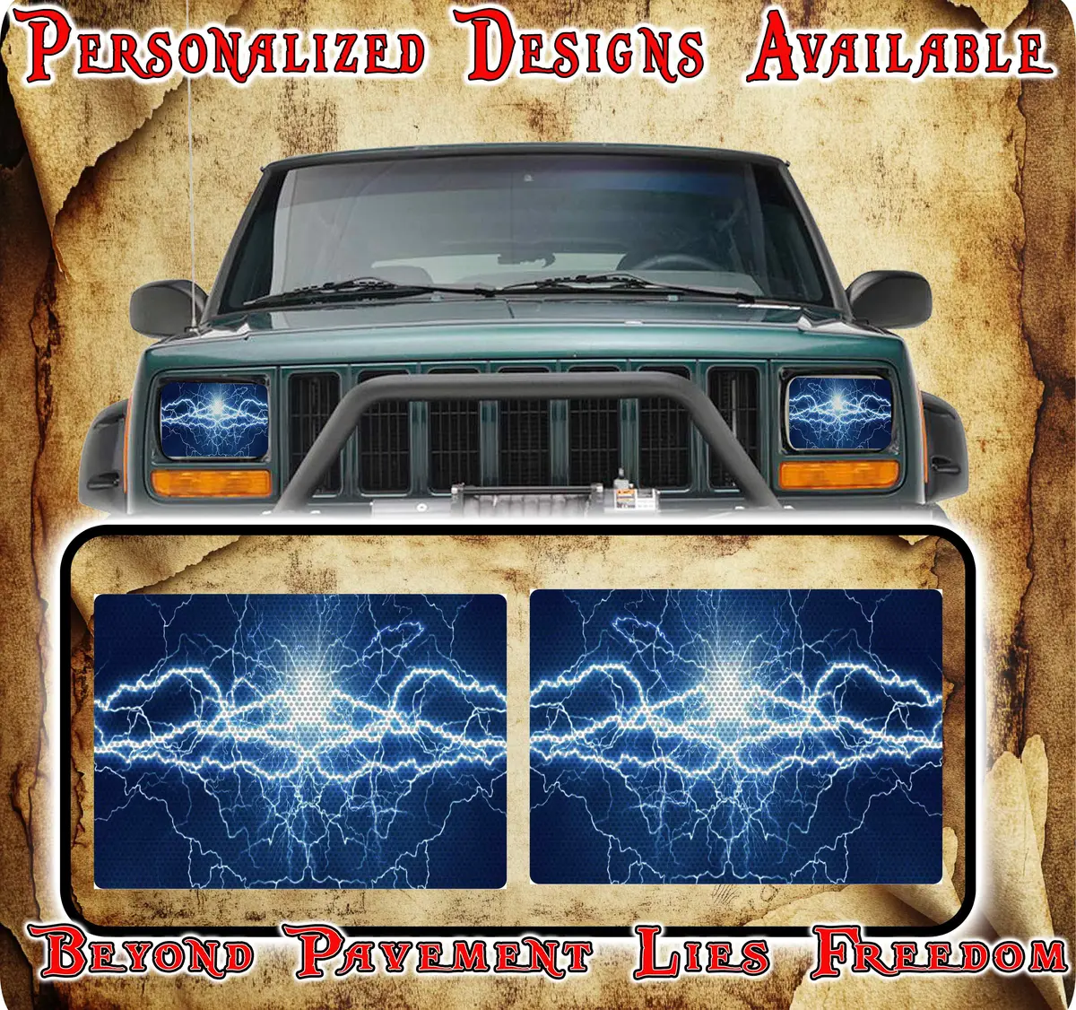 Blue Lighting Eye Decals For Yj Or 5X7 Headlights 1