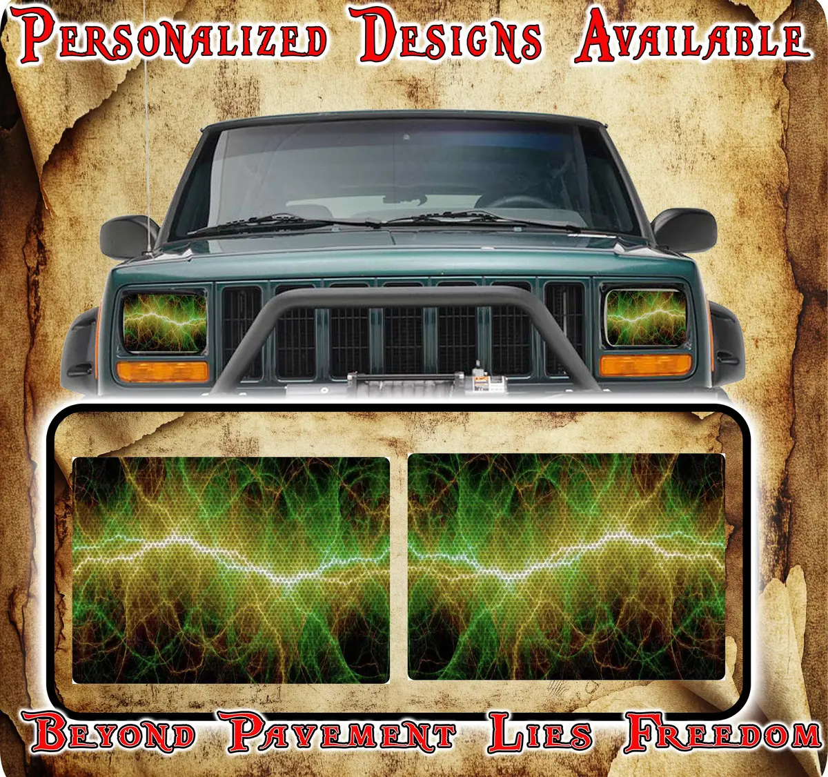 Green Static Eyes Decals For Yj Or 5X7 Headlights 1