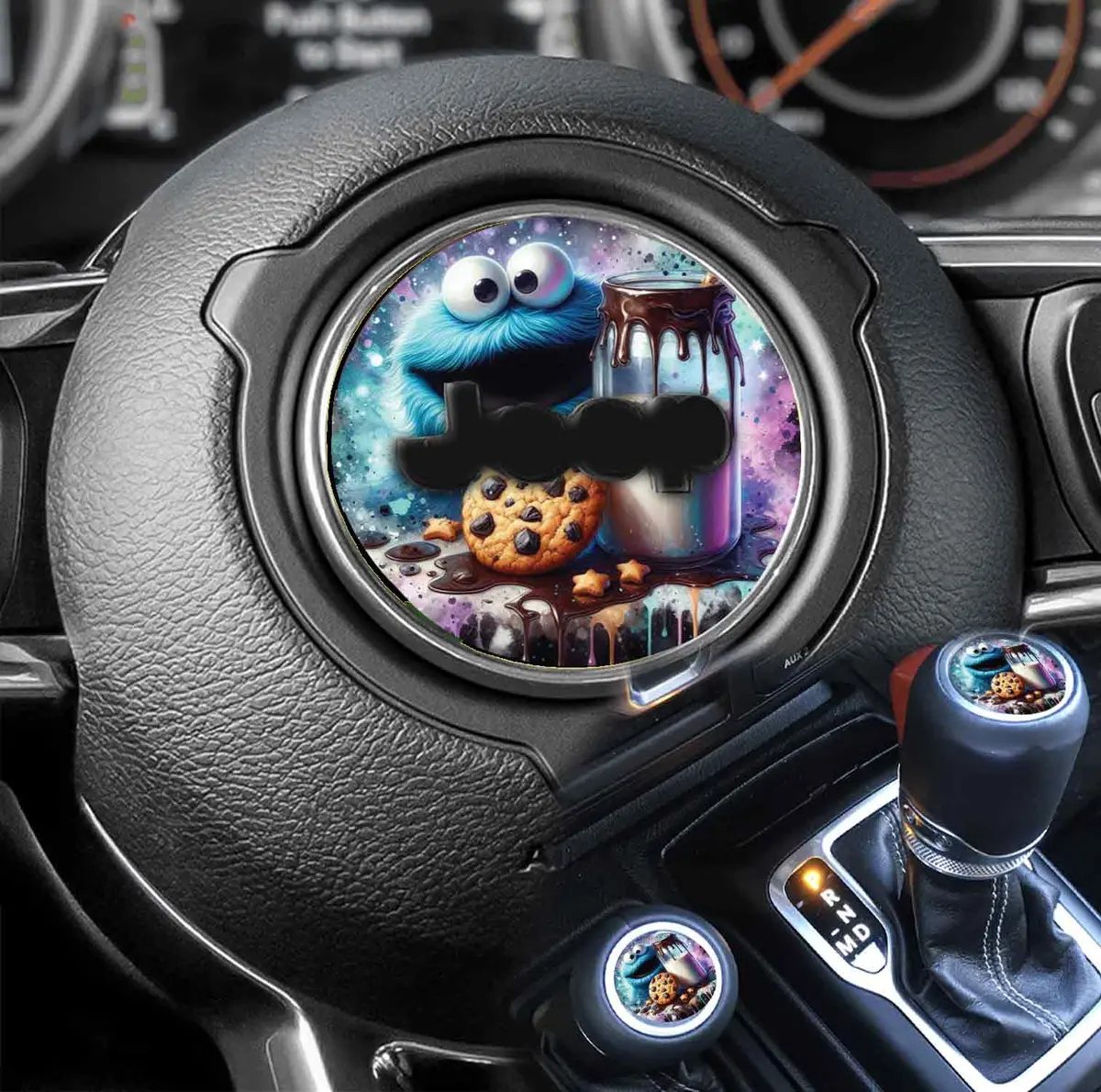 Fun Cookie Monster-Themed Decal for Car Steering Wheels