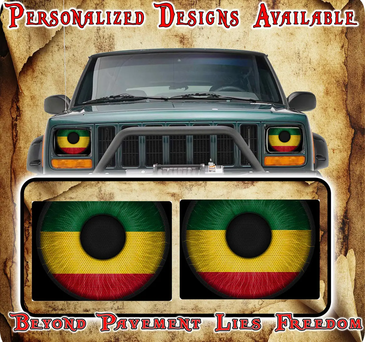 Jamaica Eyes Decals For Yj Or 5X7 Headlights 1