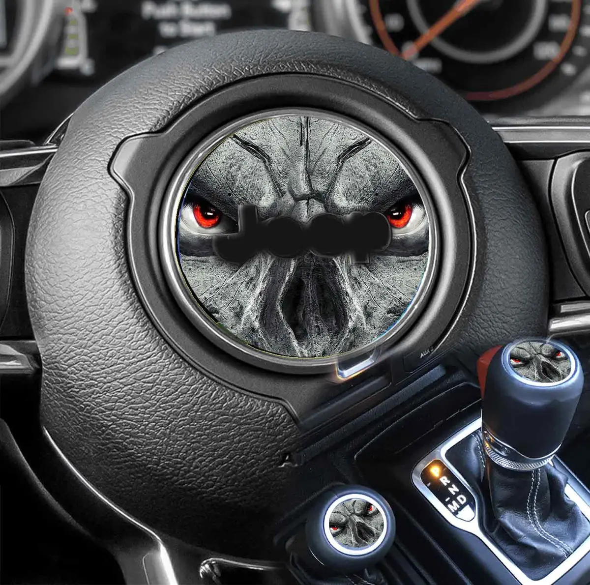 Bold Skull-Face Steering Wheel Decal with Edgy 212 Motif