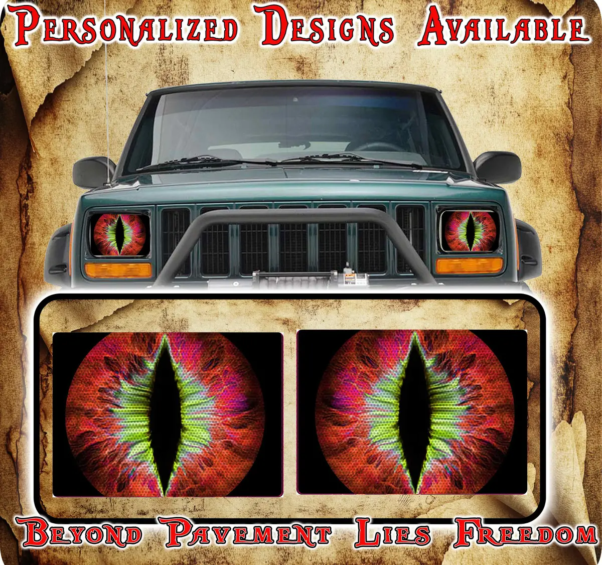 Red And Green Eye Decals For Yj Or 5X7 Headlights 1