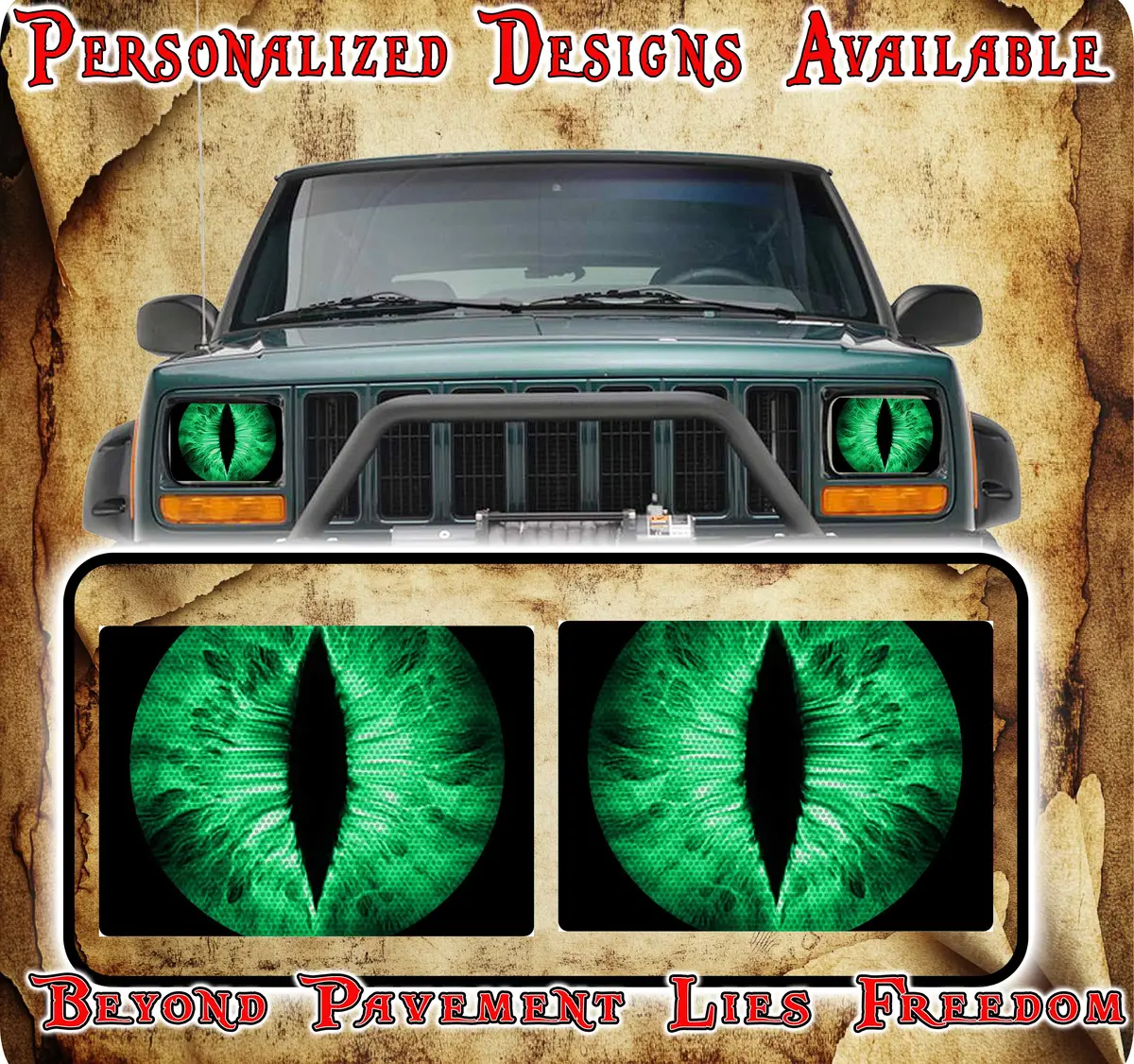 Green Eyes Scales Decals For Yj Or 5X7 Headlights 1