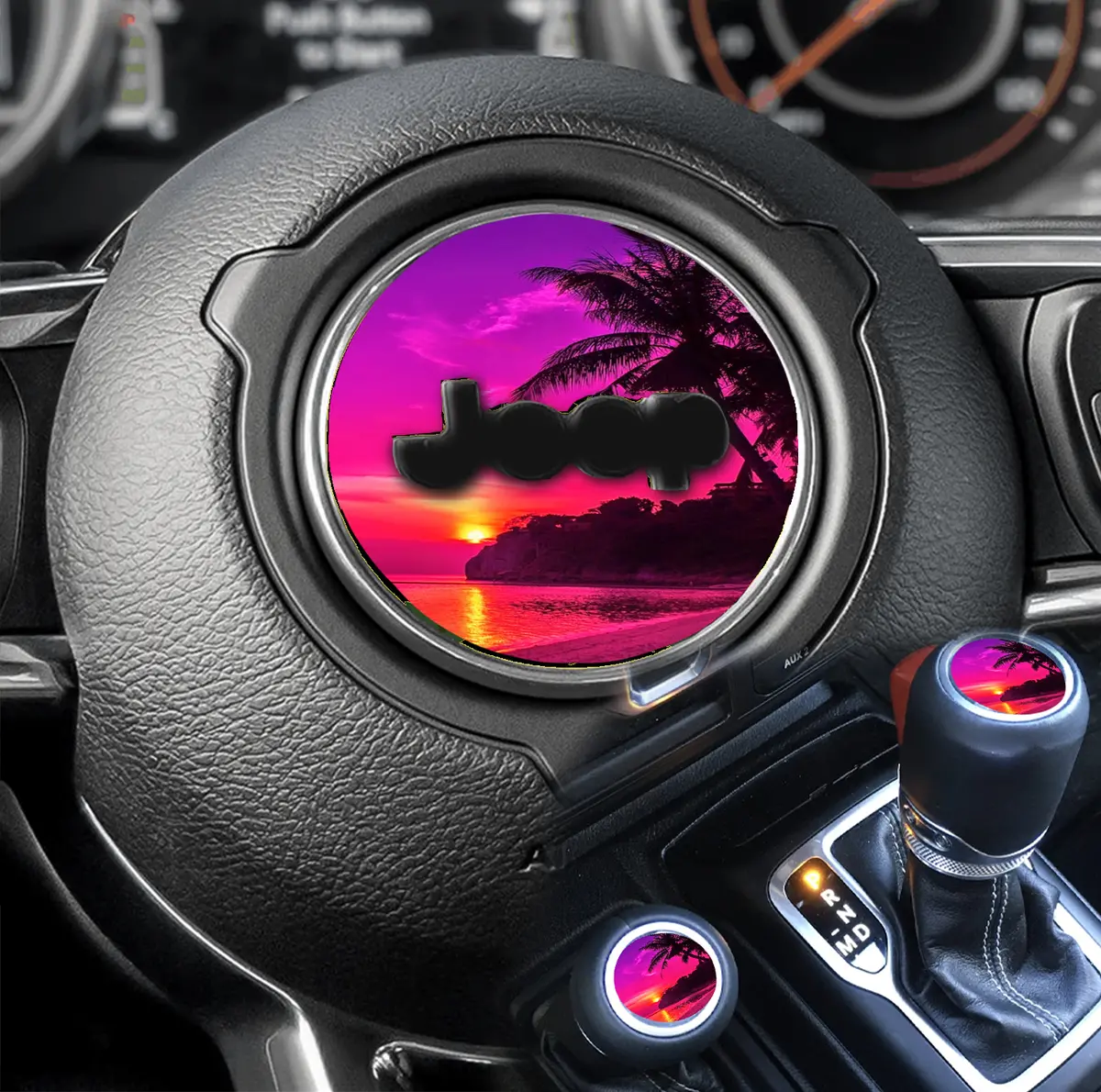Vibrant Pink Sunset Design Steering Wheel Decal – 245mm Diameter