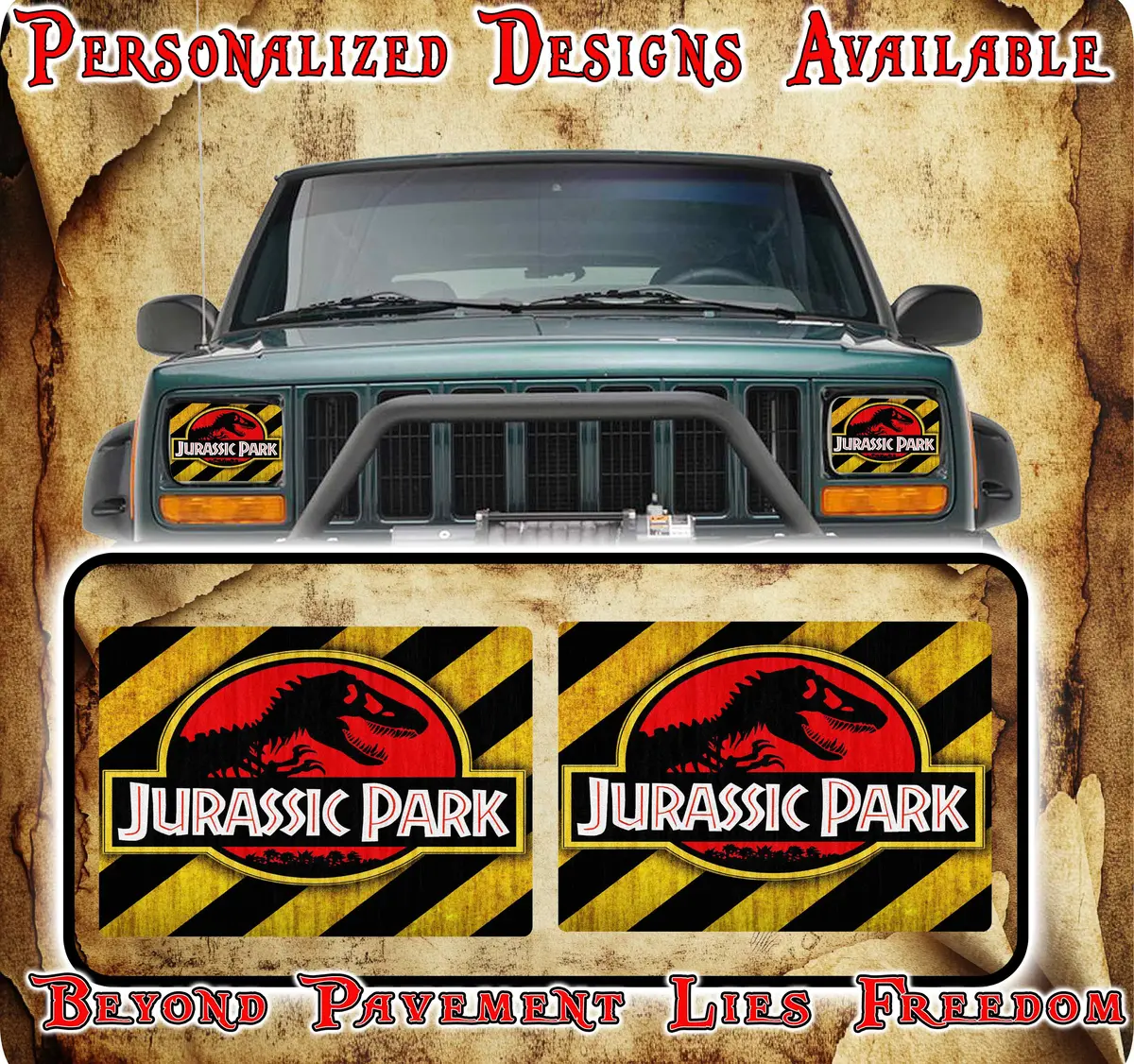 Jurassic Eye Decals For Yj Or Xj 5X7 Headlights 1