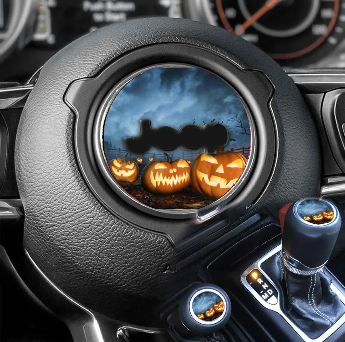 Round 127mm Pumpkin Patch-Themed Steering Wheel Decal for Cars and Trucks