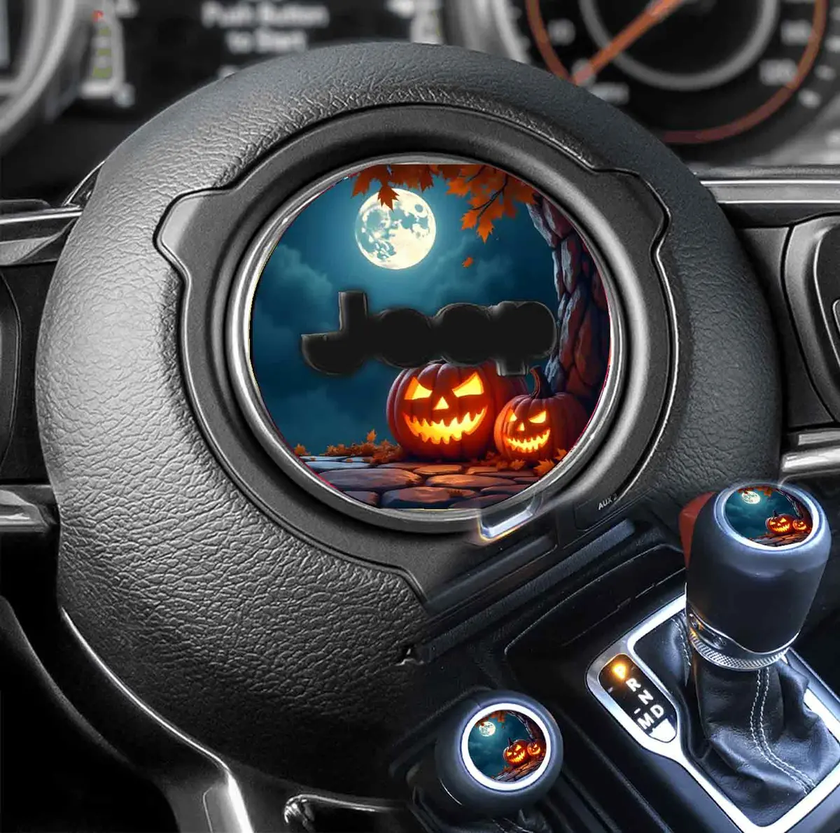 Adorable pumpkin patch steering wheel decal—perfect for seasonal car customization and autumn-themed vehicle styling