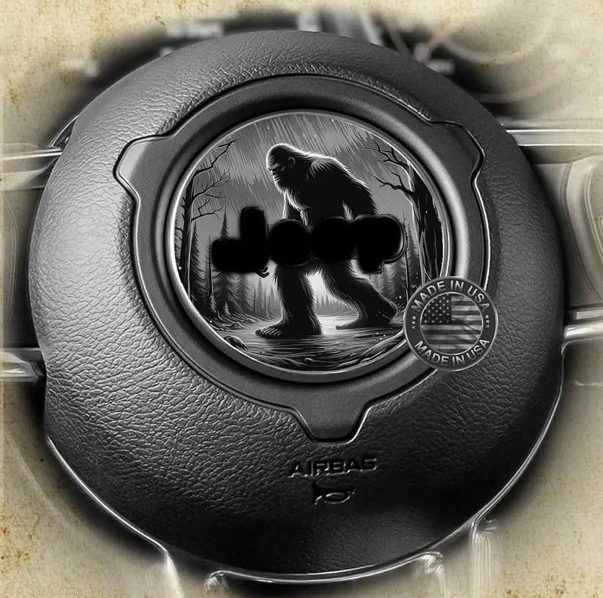 Rugged Bigfoot Design Steering Wheel Sticker – 143mm Round Decal