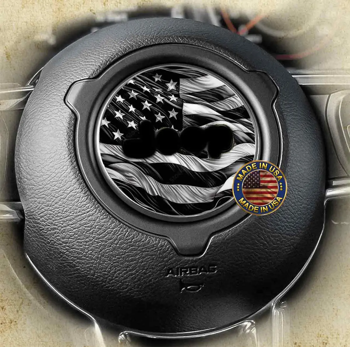 Steering Wheel Decal Black And White Flag 136