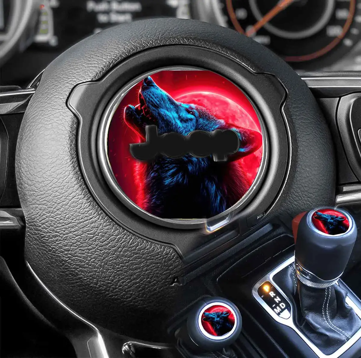 Durable Red Wolf Decal for Car Steering Wheel – 127mm Round Design