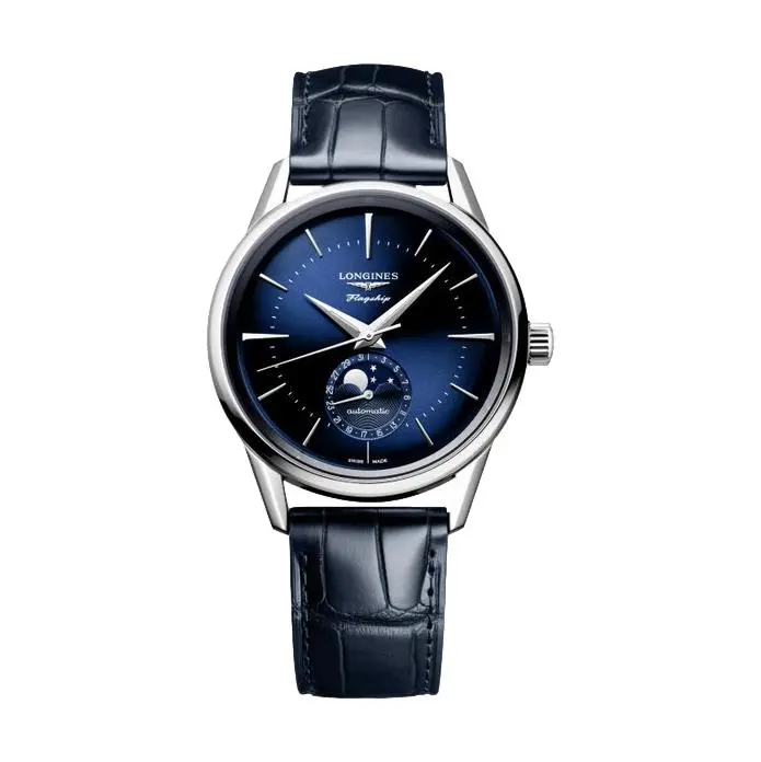 Flagship Heritage Moonphase 38.5Mm - Sunray Blue On Leather Strap 1