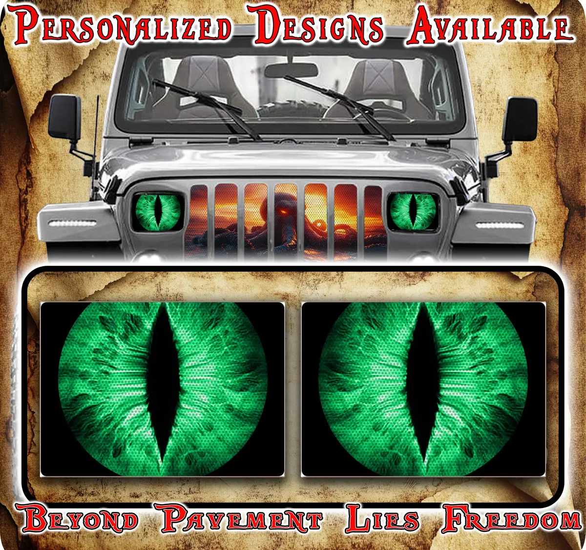 Green Eyes Scales Decals For Yj Or 5X7 Headlights 2