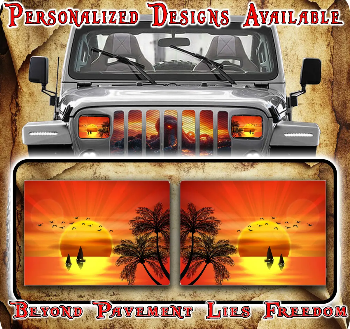 Beach Eye Decals For Yj Or Xj 5X7 Headlights 1