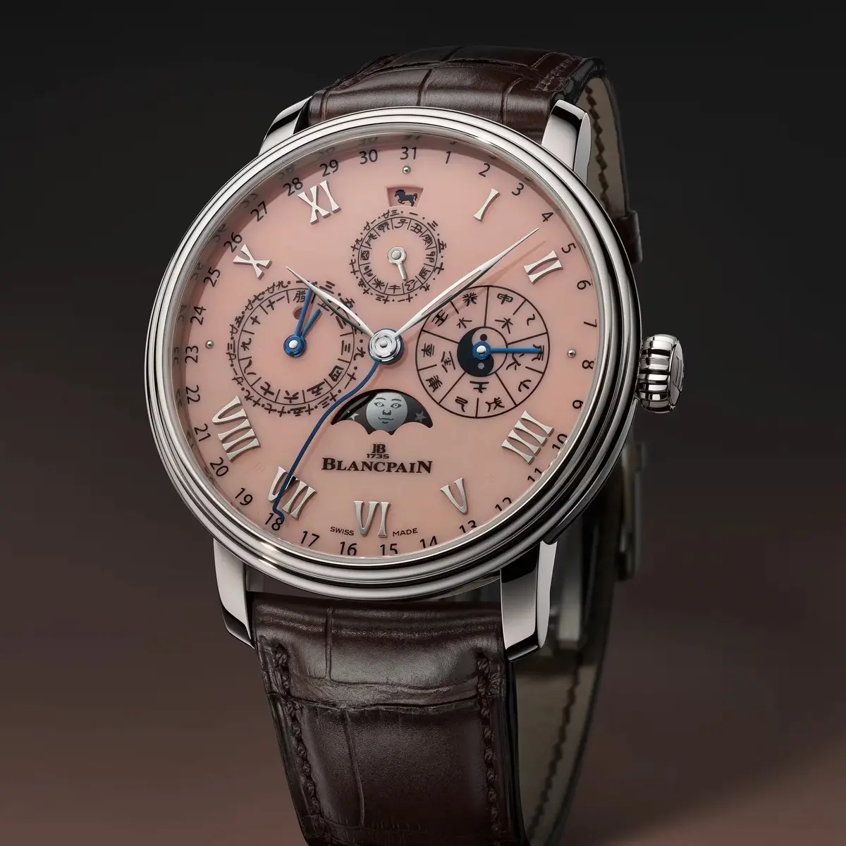 Villeret Calendrier Chinois Traditionnel Platinum Year Of The Horse Limited Edition 45.2Mm - Salmon On Leather Strap 2
