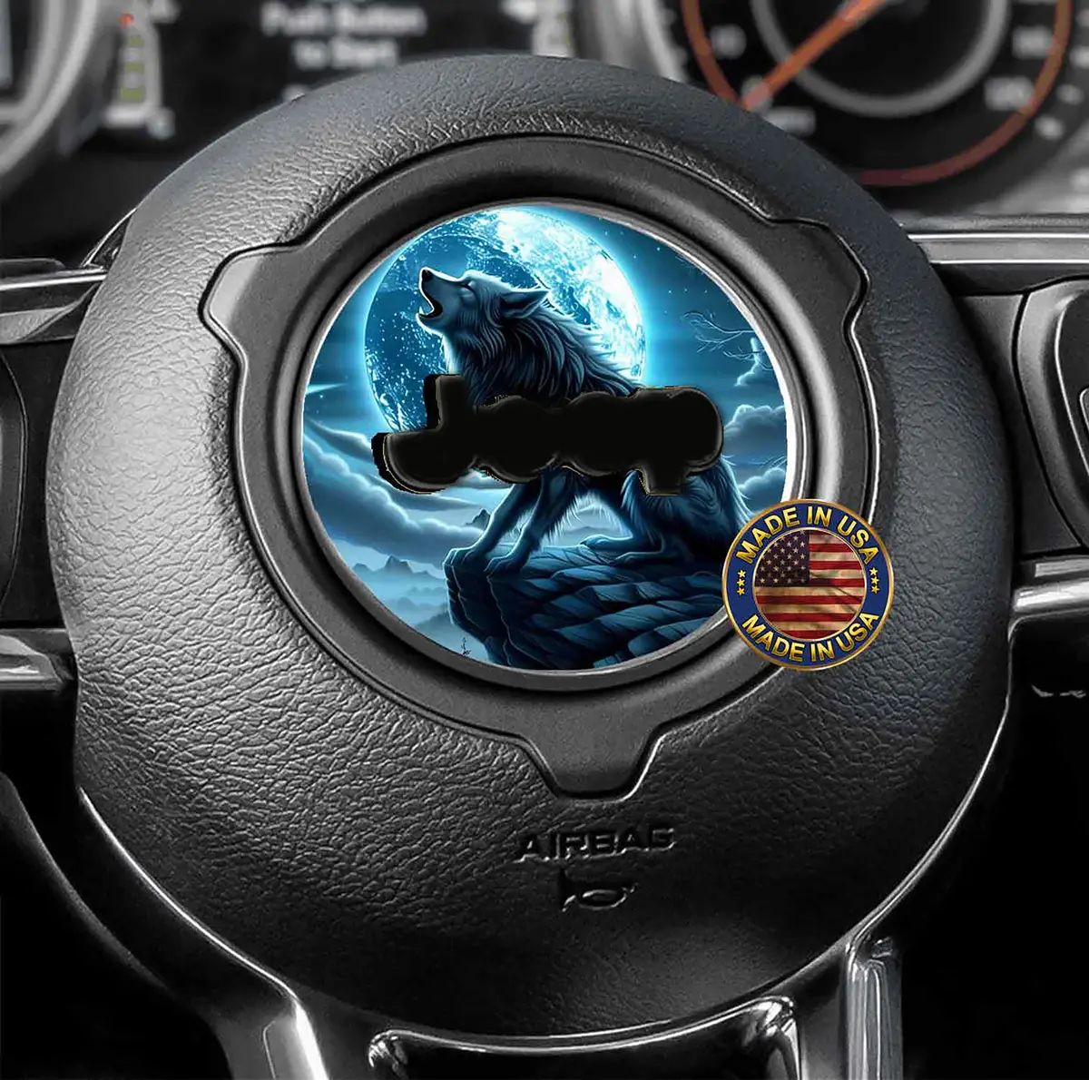 Steering Wheel Decal Wolf Moon 128 1