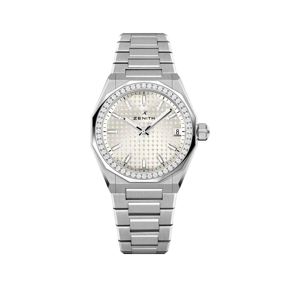 Defy Skyline W/ Diamonds 36Mm - White-Toned On Bracelet W/ Extra Rubber Strap 1