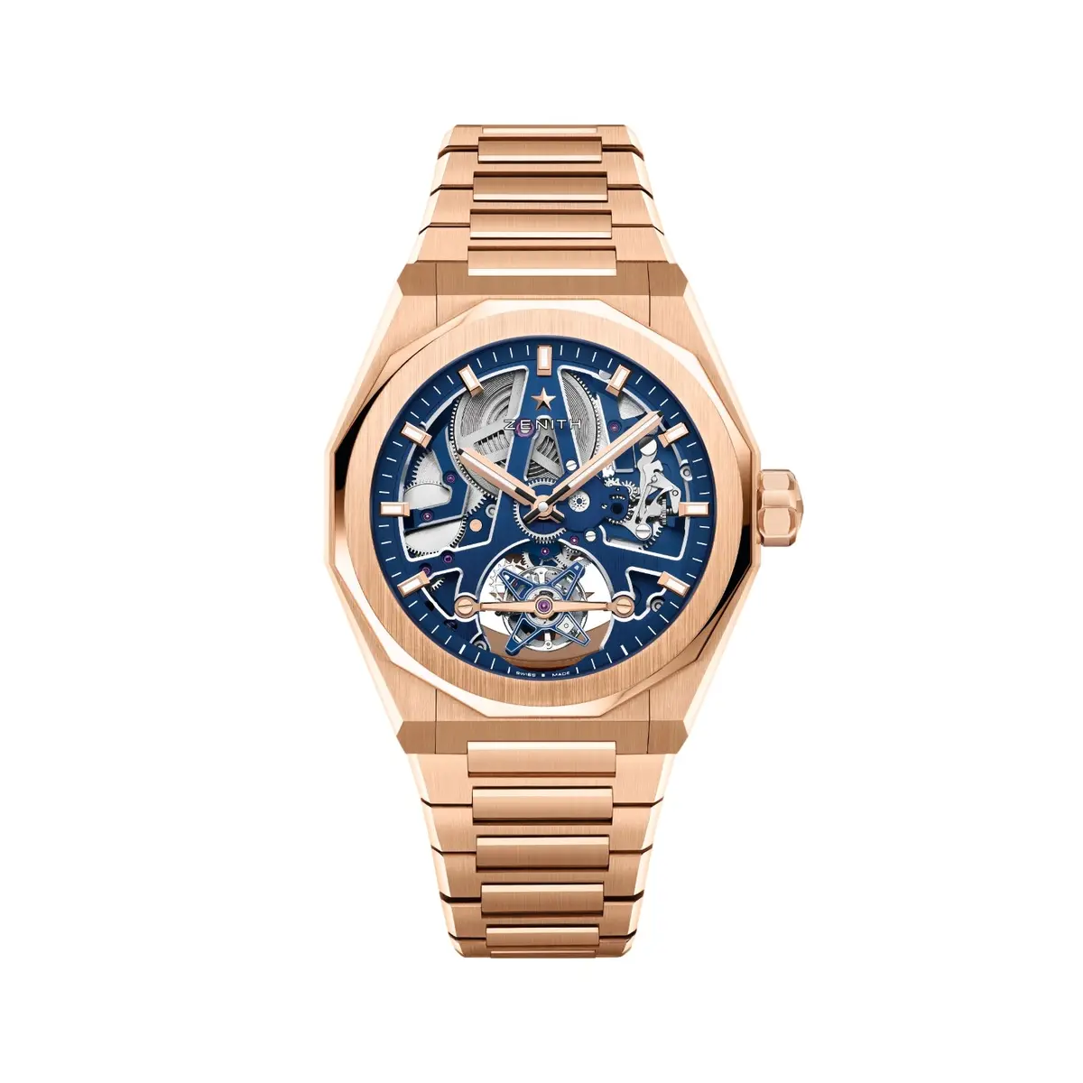 Defy Skyline Tourbillon Skeleton Rose Gold Limited Edition 41Mm - Blue On Bracelet W/ Extra Rubber Strap 1