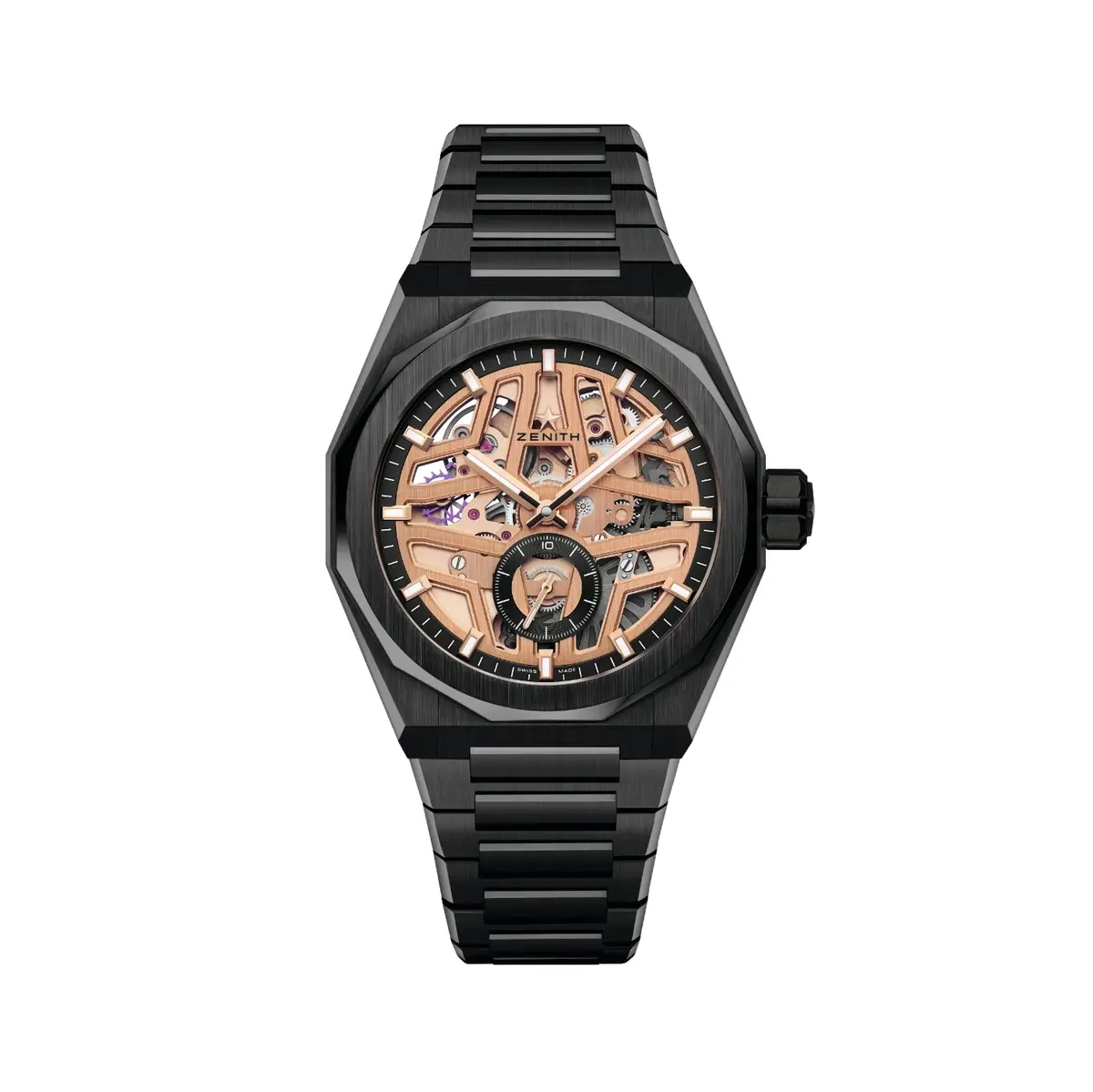 Defy Skyline Skeleton Ceramic 41Mm - Gold-Toned On Bracelet W/ Extra Rubber Strap 1