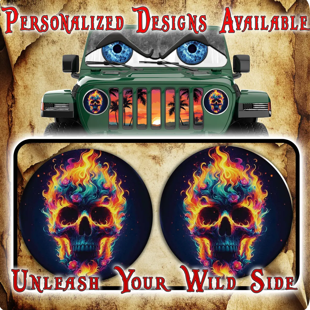 Fire Skull On Fire Headlight Decal 106 1