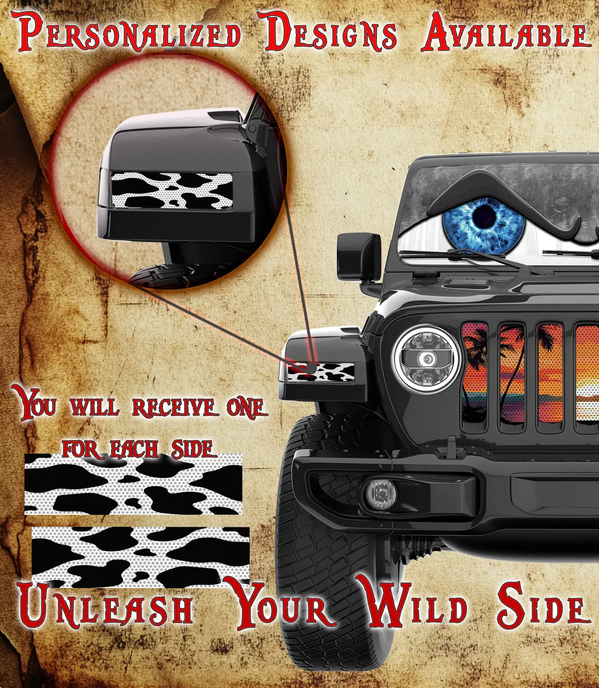 Cow Print Jl And Gladiator Turn Signal Decal. 1
