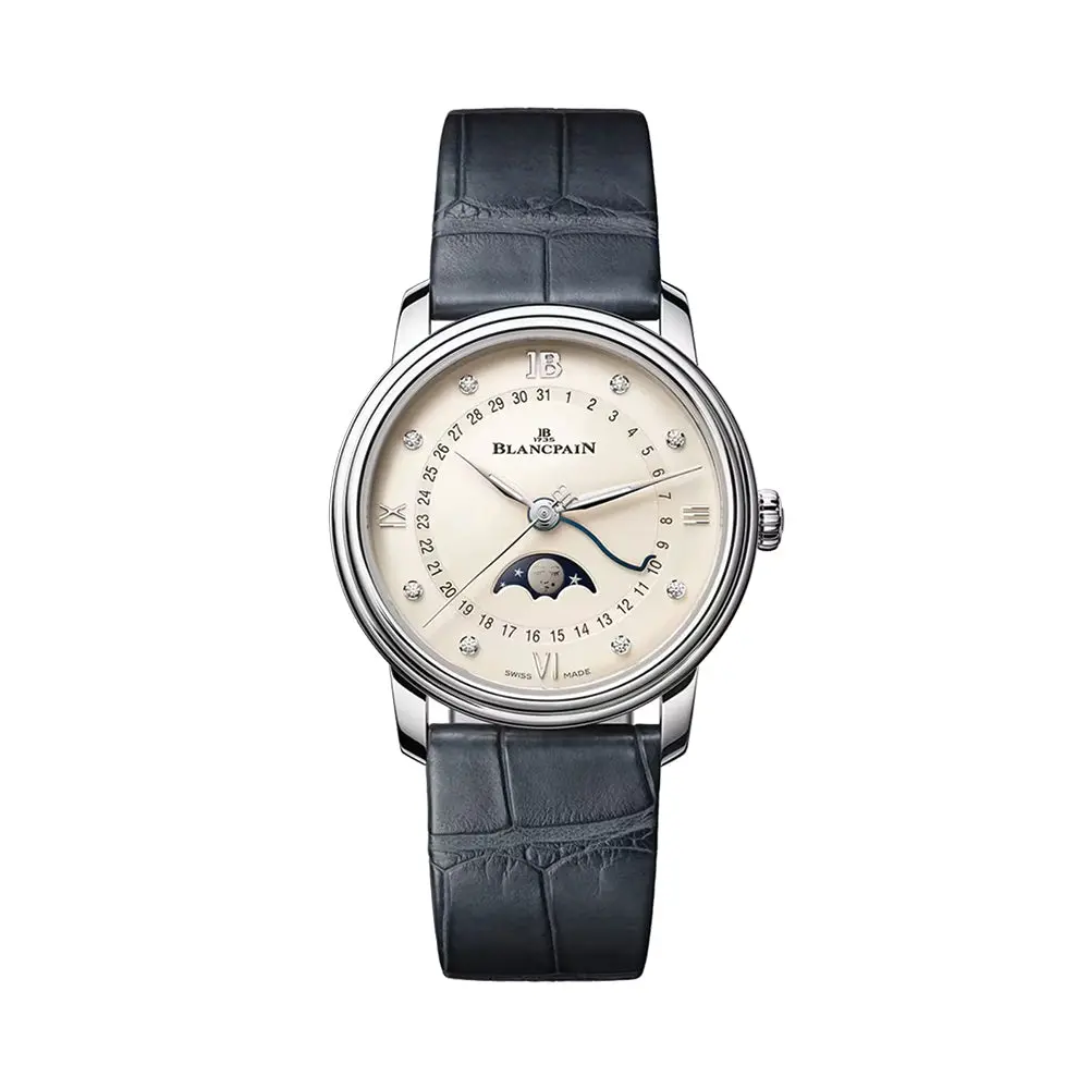 Villeret Moonphase 33.2Mm - Opaline W/ Diamonds On Leather Strap 1