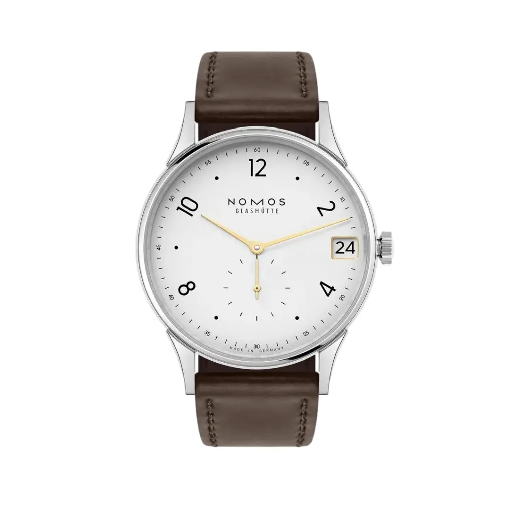 Minimatik Date Gold Hands 39Mm - White Silver-Plated On Leather Strap 1