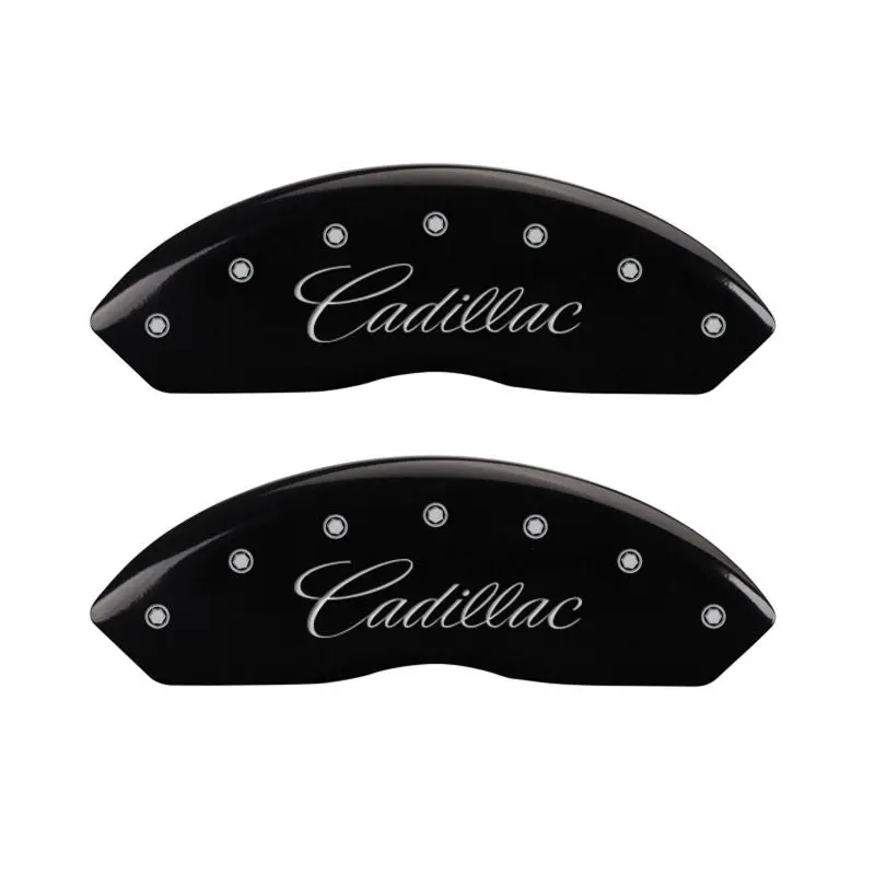Mgp Engraved Caliper Covers – Front (Cursive Script) And Rear (Cadillac Cts Design) In Matte Black 1