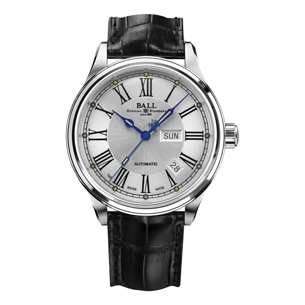 Trainmaster Roman 41Mm - Silver On Leather Strap 1