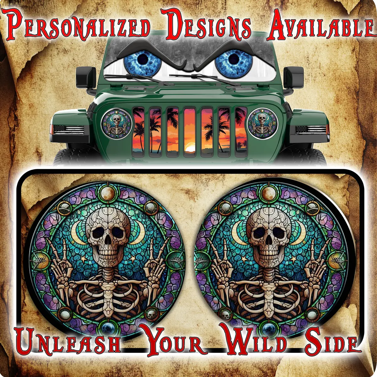 Skeleton Stained Glass Round Headlight Decals 12 1