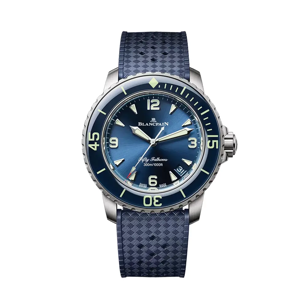 Fifty Fathoms Brushed Titanium 42.3Mm - Blue On Rubber Strap 1