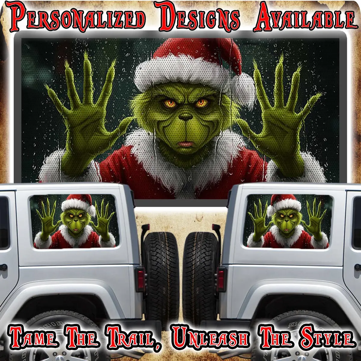 Let Me Come Out To Play Grinch Rear Quarter Window See Through Graphic. 1