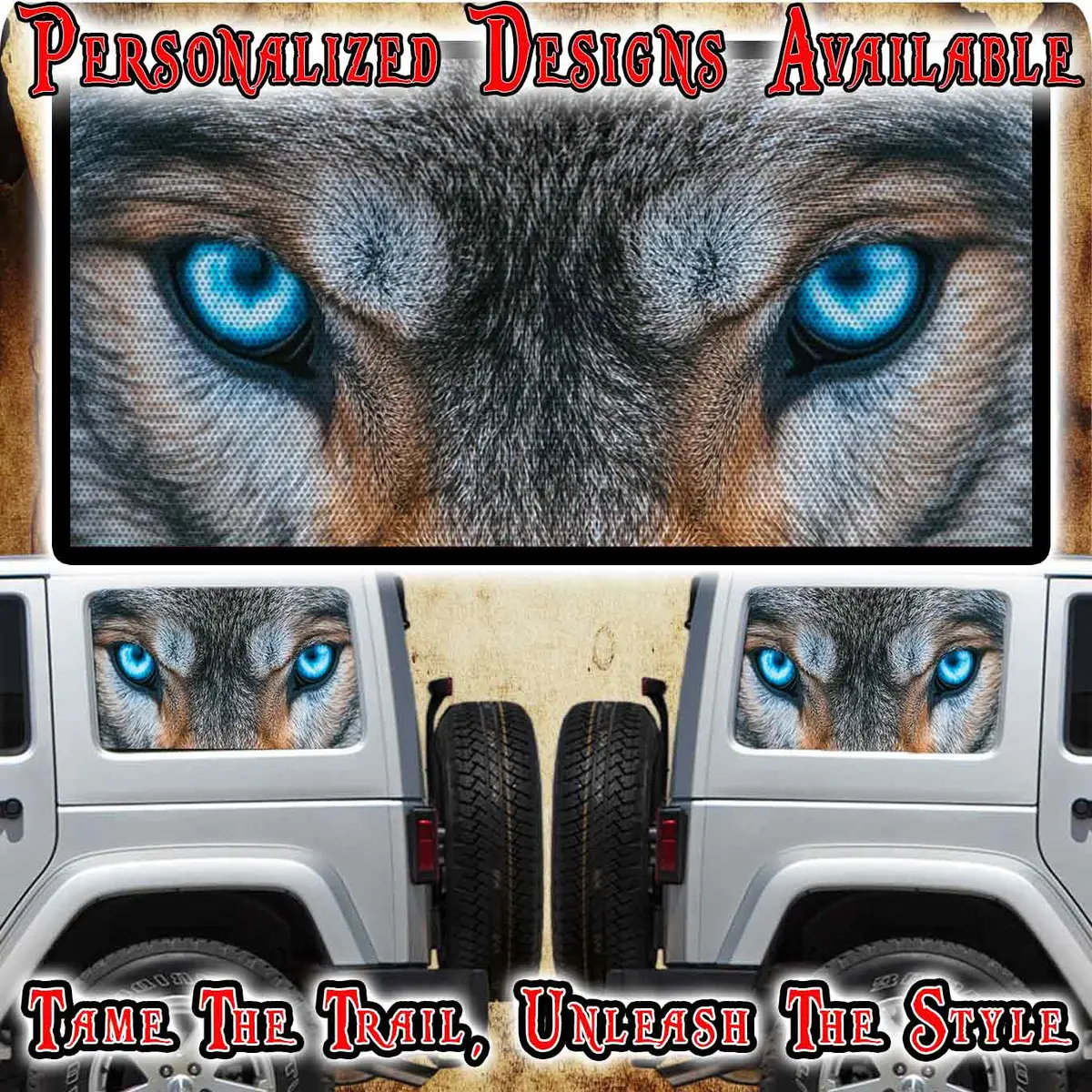 Wolf Eyes Rear Quarter Window See Through Graphic. 1
