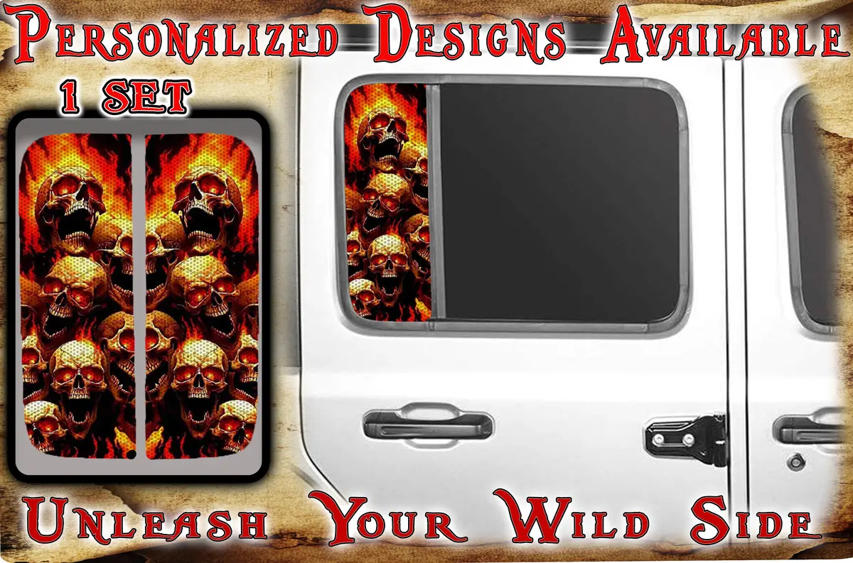 Side Door Window Flaming Skulls 146 1