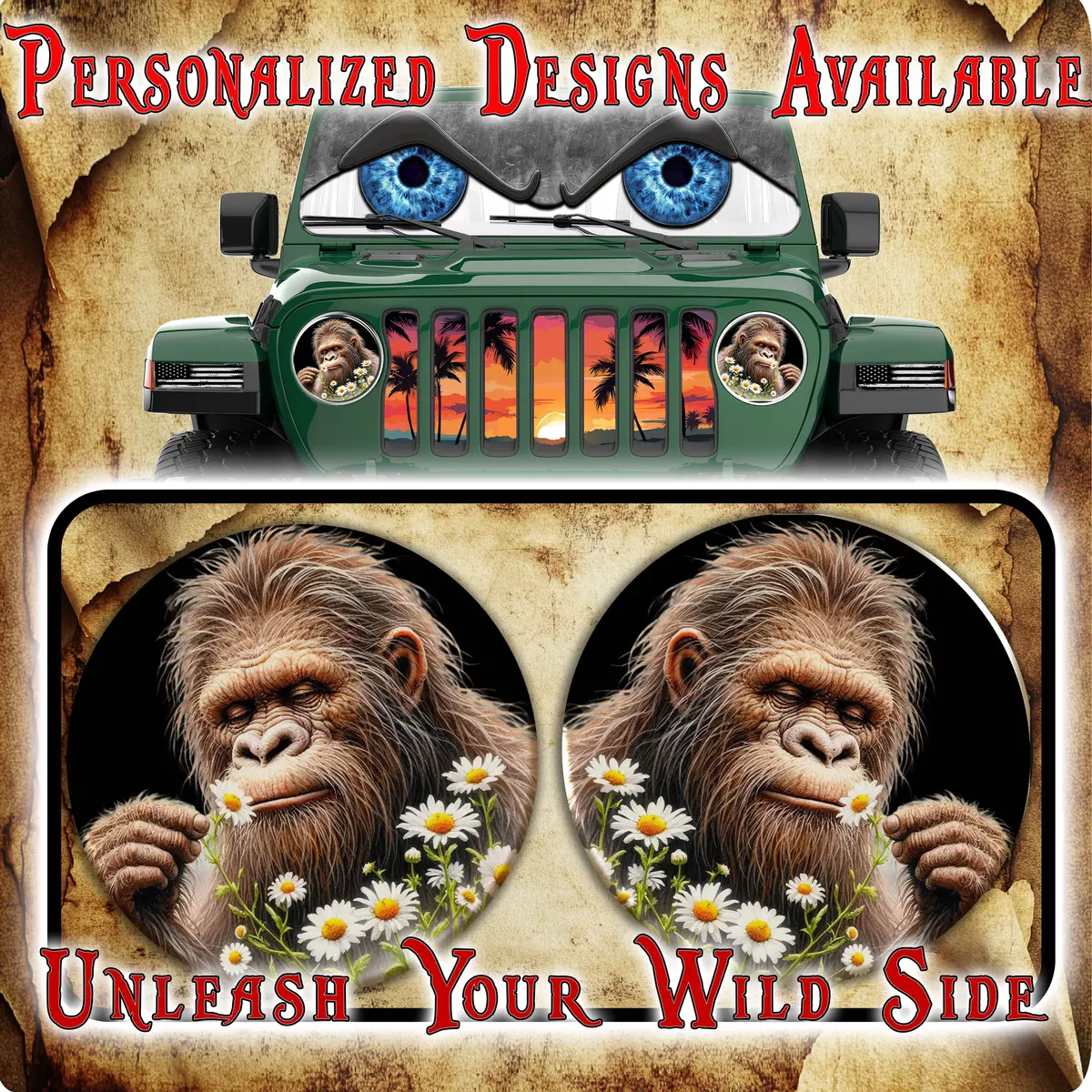 Bigfoot Flowers Round Headlight Decals 154 1