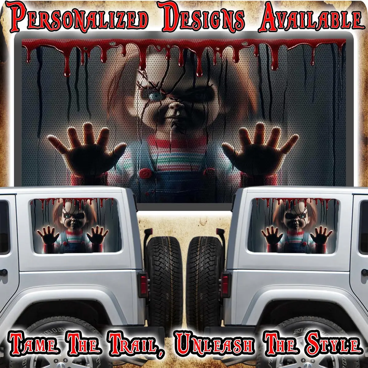 Let Me Come Out To Play Chucky Rear Quarter Window See Through Graphic. 1
