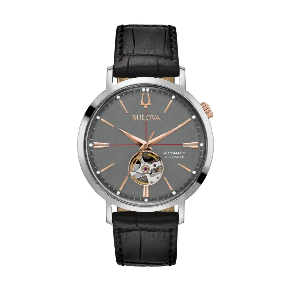 Aerojet 39Mm - Grey On Leather Strap 1