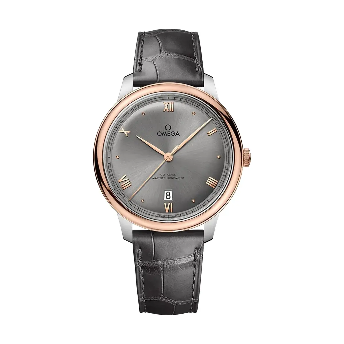 De Ville Prestige Steel And Sedna Gold 40Mm - Grey On Leather Strap 1