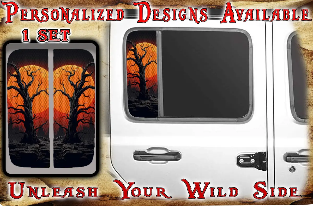 Side Door Window Decal Creepy Orange Tree 183 1