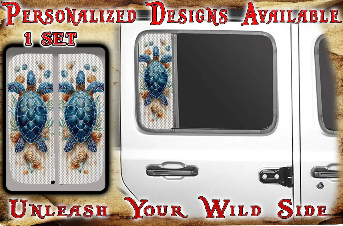 Sea Turtle With Shells Side Door Window Decal  187 1