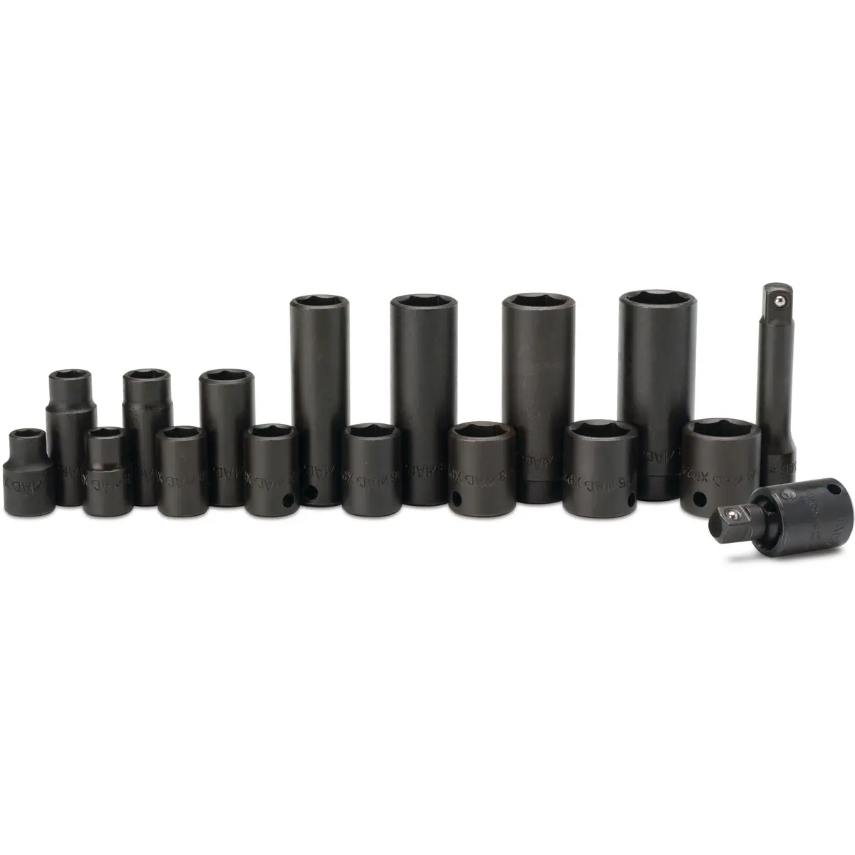 17-Pc. 3/8" Drive Sae Standard And Deep Impact Socket Set With Extension And Universal Joint - 6-Pt. 1