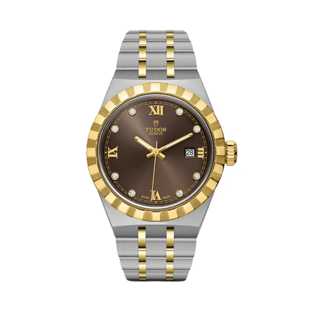 Tudor Royal Yellow Gold Two-Tone 28Mm - Chocolate Brown, Diamond-Set On Bracelet 1