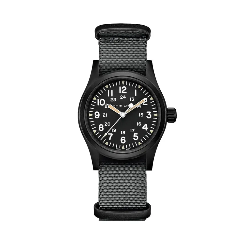 Khaki Field Mechanical Black Pvd 38Mm - Black On One-Piece Textile Strap 1