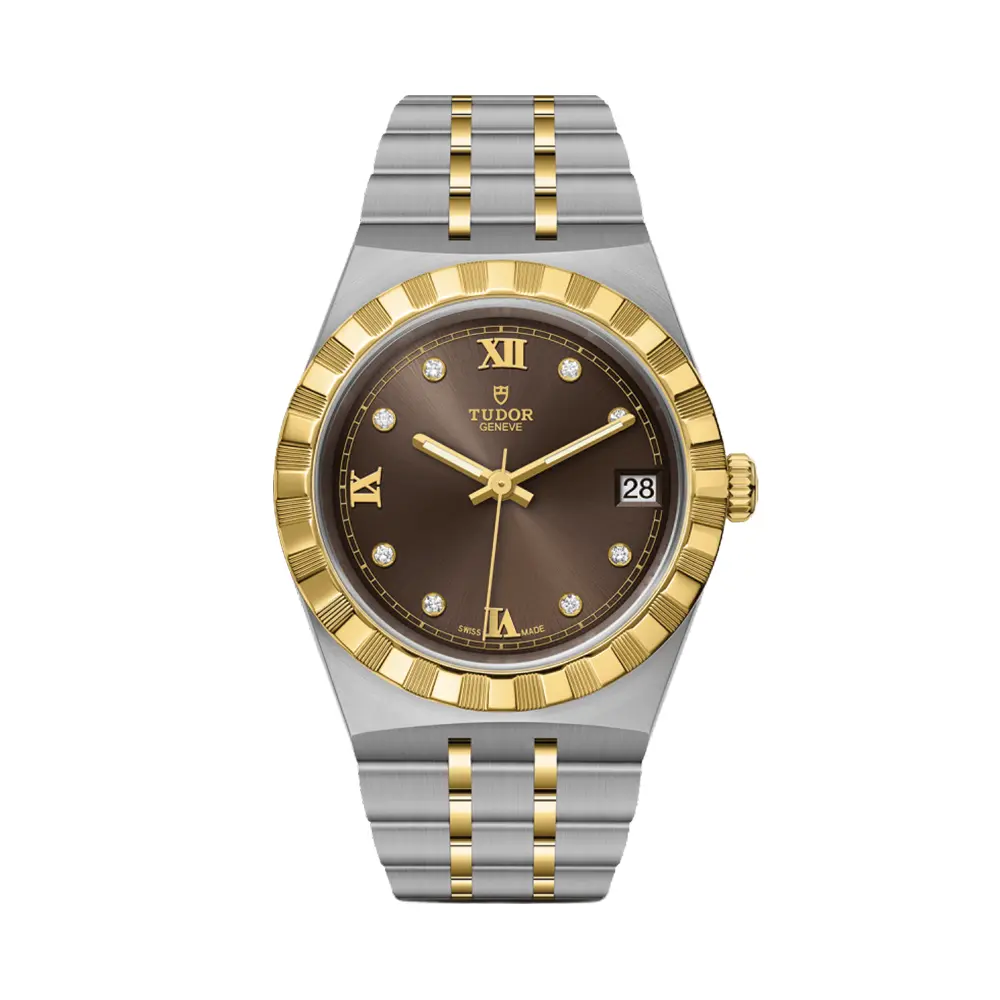 Tudor Royal Yellow Gold Two-Tone 34Mm - Chocolate Brown, Diamond-Set On Bracelet 1