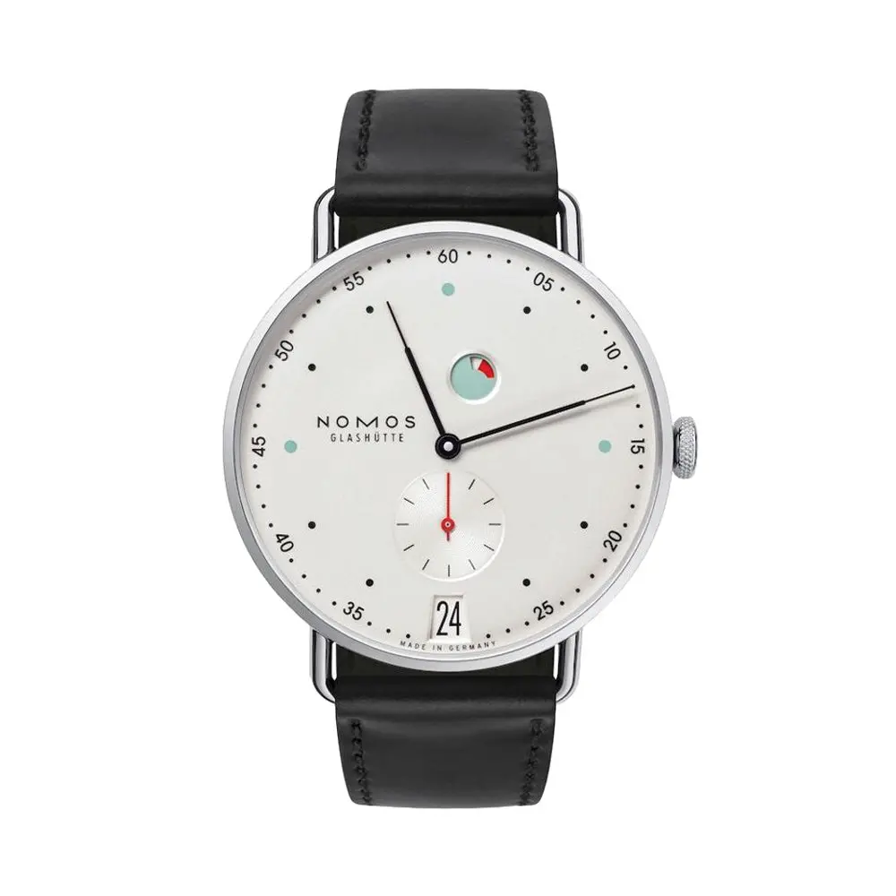 Metro 37Mm - White Silver-Plated On Leather Strap 1